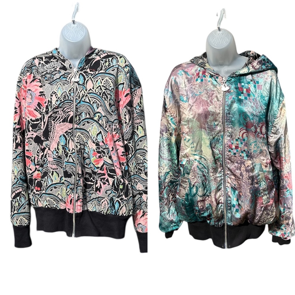 TRUE LOVE FALSE IDOLS TLFI Men XL Erotic City Print Reversible Zip‎ Hoodie Y2K